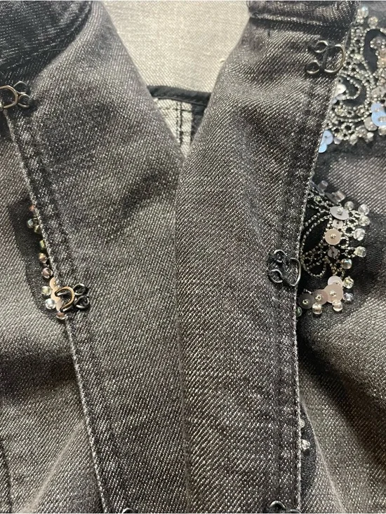 Chico's Black Embellished Denim Jacket with Silver Sequin Detail - Picture 7 of 8